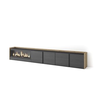 Skraut Home Skraut Home - Mueble Tv, Televisi&oacute;n, Muebles De Sal&oacute;n, Almacenaje, 315x35x50cm, Para Tv Hasta 80, Chimenea El&eacute;ctrica Xxl, Estilo Moderno, Negro Y Robl