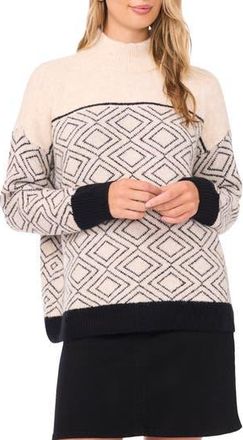 Vince Camuto Diamond Motif Mock Neck Sweater in Malted at Nordstrom Rack, Size Large
