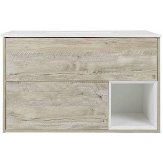 No Brand Milano Bexley Light Oak 1010mm Bathroom Vanity Unit with Basin - With LED Light