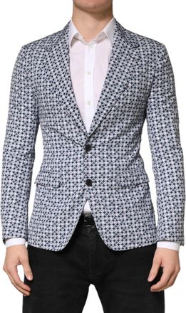 Dolce & Gabbana Blue Cotton Patterned Single Breasted Mens Blazer