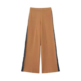 Twinset Gebreide broek met denim bies - Dames - Broeken - Beige - Maat: S Denim