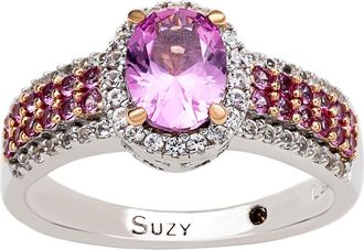 Suzy Levian Sterling Silver Oval Pink Sapphire & Lab Grown White Sapphire Ring at Nordstrom Rack, Size 5.5