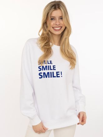 Zwillingsherz Hoodie ZWILLINGSHERZ Smile Smile Smile, Damen, Gr. L/XL, wei&szlig;, Sweatware, Obermaterial: 50% Baumwolle, 50% Polyester, Sweatshirts Hoodie, Rundhals, St
