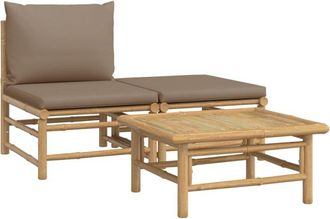 vidaXL Set De Muebles De Jard&iacute;n 3 Piezas Bamb&uacute; Y Cojines Gris Taupe Vidaxl