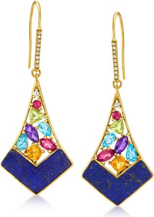 Ross-Simons Lapis and Multi-Gemstone Drop Earrings in 18kt Gold Over Sterling