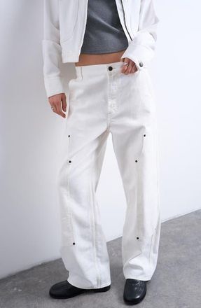 Topshop Column Straight Leg Jeans in Ivory at Nordstrom, Size 24