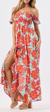 Tiare Hawaii Hollie Floral Maxi Cover-Up Dress in Seychelles Sky at Nordstrom, Size X-Small/small