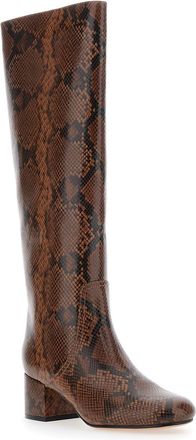 Twin-Set Brown Knee Boots With Python Effect In Leather Woman