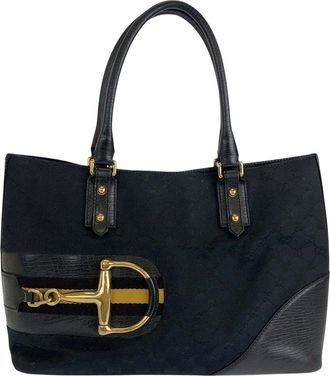 Gucci Black Gg Canvas & Leather Horsebit Tote (Authentic Pre-Loved)