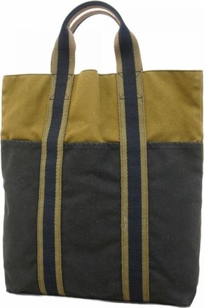 Herm&egrave;s Black Green Canvas Tote Bag (Pre-Owned)