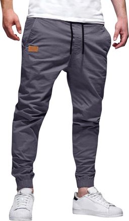 Generic Work Pants Men Solid Color Reinforced Knees Multi-Pocket Industrial Grade Durable Workwear Trousers Dark Gray