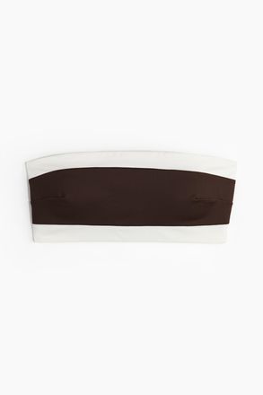 H&M Wattiertes Bandeau-Bikinitop - Dunkelbraun/Weiss