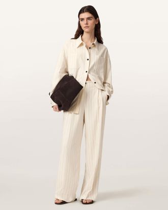 AllSaints Viscose Olga Wide Leg Pleated Trousers, Size: UK 14/US 10