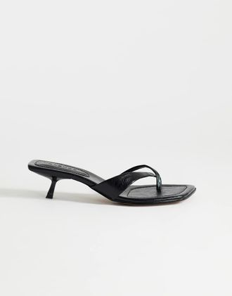Topshop Solo - Sandali stile sabot neri con tacco medio e fascette sottili-Nero