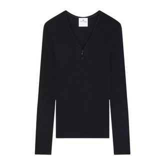 Courr&egrave;ges 90s Zip-neck T-shirt - female - Courr&egrave;ges - Long Sleeve T-Shirts - Black - S - Tops
