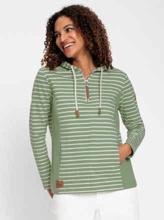 Casual Looks Sweatshirt CASUAL LOOKS, Damen, Gr. 48, gr&uuml;n (eucalyptus, ecru, geringelt), 100% Baumwolle, gemustert, gestreift, mehrfarbig, Sweatshirts Sweatshirt