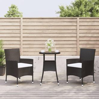 vidaXL Mesita Y Sillas Jard&iacute;n 3 Pzas Y Cojines Rat&aacute;n Sint&eacute;tico Negro Vidaxl