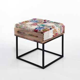 Oresteluchetta Puf mesa madera de mango acero blanco 44x40x46 cm