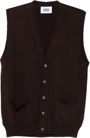 Alpha Studio Brown Knitted Vest With V-Neck