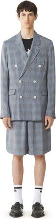 Lanvin Double-Breasted Jacket In Viscose in Checkered, Pale Blue at Nordstrom, Size 50 It