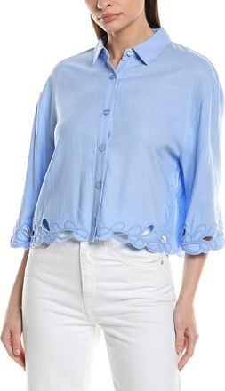 Ellen Tracy Embroidered Button Front Linen-Blend Shirt