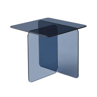 Sweeek Mesita cuadrada de cristal templado, azul gris