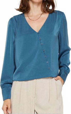Current Air Asymmetrical Front Button Blouse In Teal