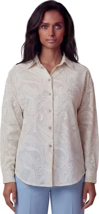 Lords of Harlech Crochet Paisley Womens Relaxed Linen Shirt in Crochet Paisley Ivory at Nordstrom, Size Xx-Large