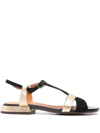 Chie Mihara T-strap metallic-effect flat sandals - Black