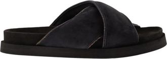 Fabiana Filippi Platte su&egrave;de sandalen met gekruiste bandjes - Dames - Sandalen - Blauw - 37 EU - Su&egrave;de - Schoenen