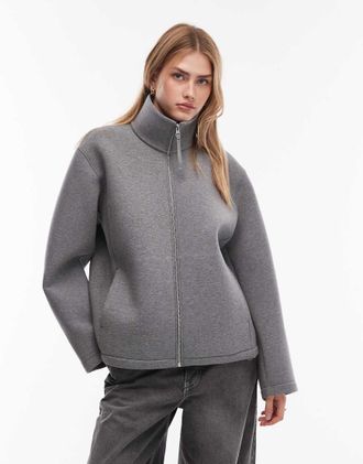 Arket Giacca accollata con zip grigia in tessuto effetto scuba-Grigio