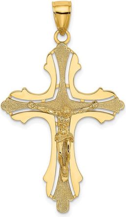 Diamond2Deal 14k Yellow Gold Textured Cut-Out Crucifix with Budded Tips Charm Pendant