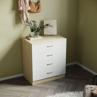 Elegant Lighting Modern High Gloss 4 spacious Drawer Chest with Metal Handles for Bedroom or Home Storage Organizer, White/Oak - Elegant