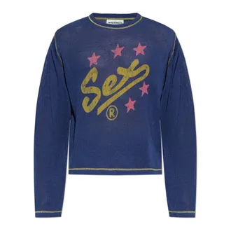 Carne Bollente Round-neck Knitwear, unisex, Blue, Size: XS Spell It Out Sweater