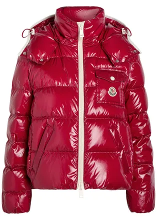 Moncler Andro Padded Hooded Glossed Shell Jacket - Plum - 5 (UK 18 / Xxl)