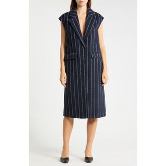 Ichi Collared Pinstripe Dress in Total Eclipse at Nordstrom Rack, Size 4 Us / 36 Eu