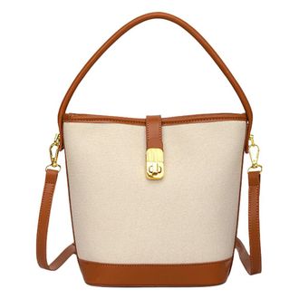 Generic Handbag PU Hobo Bag Splicing Bucket Bag for Women Shopping Travel (Light Brown)