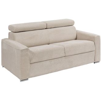 Vente-Unique Divano letto 3 posti express in velluto a coste beige con seduta in memory foam - Rete a doghe larghe 140 cm - Materasso 18 cm - VIZIR