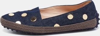 Tod's Tods Navy Blue Denim Studded Espadrille Flats
