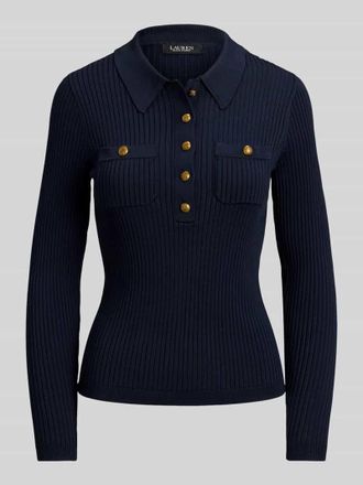 Lauren Ralph Lauren Slim Fit Langarmshirt aus Viskose-Mix mit Kn&ouml;pfen in Marine, Gr&ouml;&szlig;e XL