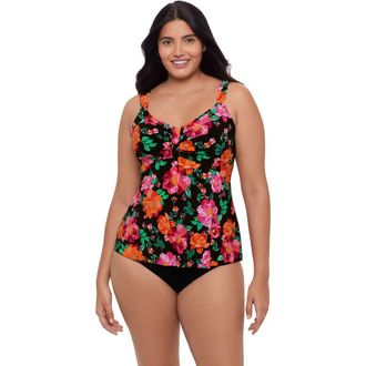 Trimshaper Lily V-Neckline Tankini Swimsuit Top in Hothouse Garden at Nordstrom, Size 12