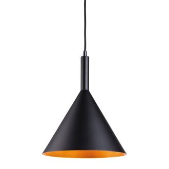 Netlighting Everest 1 Light Dome Ceiling Pendant Black with Gold Inside E27