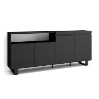 Skraut Home Aparadores Para Sal&oacute;n, Gran Capacidad De Almacenaje, 200x87x35cm, 4 Puertas, Dise&ntilde;o Industrial, Estilo Moderno, Negro - Skraut Home