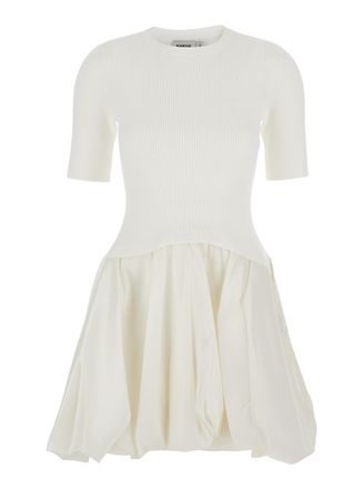 SIMKHAI kenny White Crewneck Mini Dress With Puffed Skirt In Viscose Blend Woman