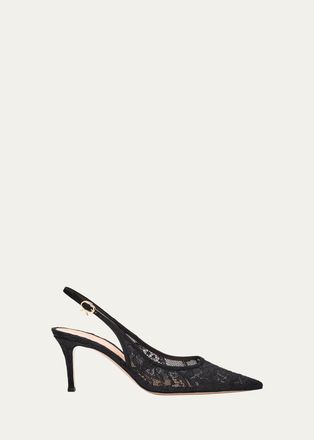 Gianvito Rossi 70mm Floral Lace Slingback Pumps
