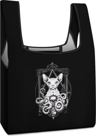 Generic Sphynx Cat Octopus Skull Tentacles Reusable Shopping Bags Lightweight Foldable Grocery Bag Polyester Washable Tote Bag
