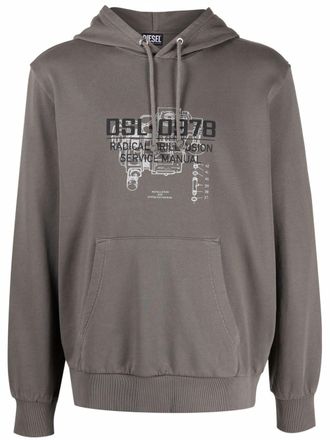 Diesel slogan-print cotton hoodie - men - Organic Cotton - L - Grey
