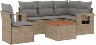 vidaXL Juego De Sof&aacute;s Jard&iacute;n Con Cojines 6 Pzas Rat&aacute;n Sint&eacute;tico Beige Vidaxl