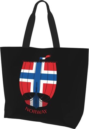 AOOEDM Norwegian Flag Norway Viking Ship Ladies Canvas Tote Reusable Shopping Bag