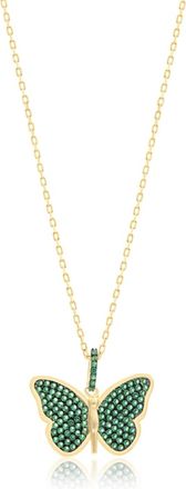 SHYMI Pav&eacute; Butterfly Necklace -.925 Sterling Silver, 14k Gold-Plated - Rhodium Plated, Cubic Zirconia Pav&eacute; Detailing, Adjustable Chain